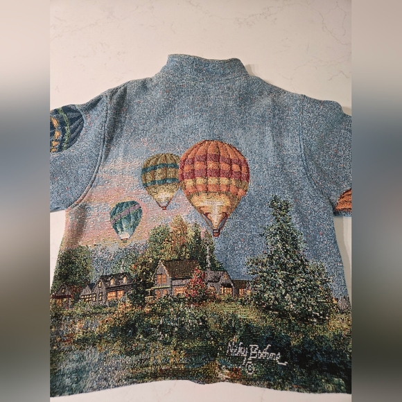 Vintage Sugar Street Weavers Hot Air Balloon Woven Tapestry Jacket size OSFM - Picture 2 of 10